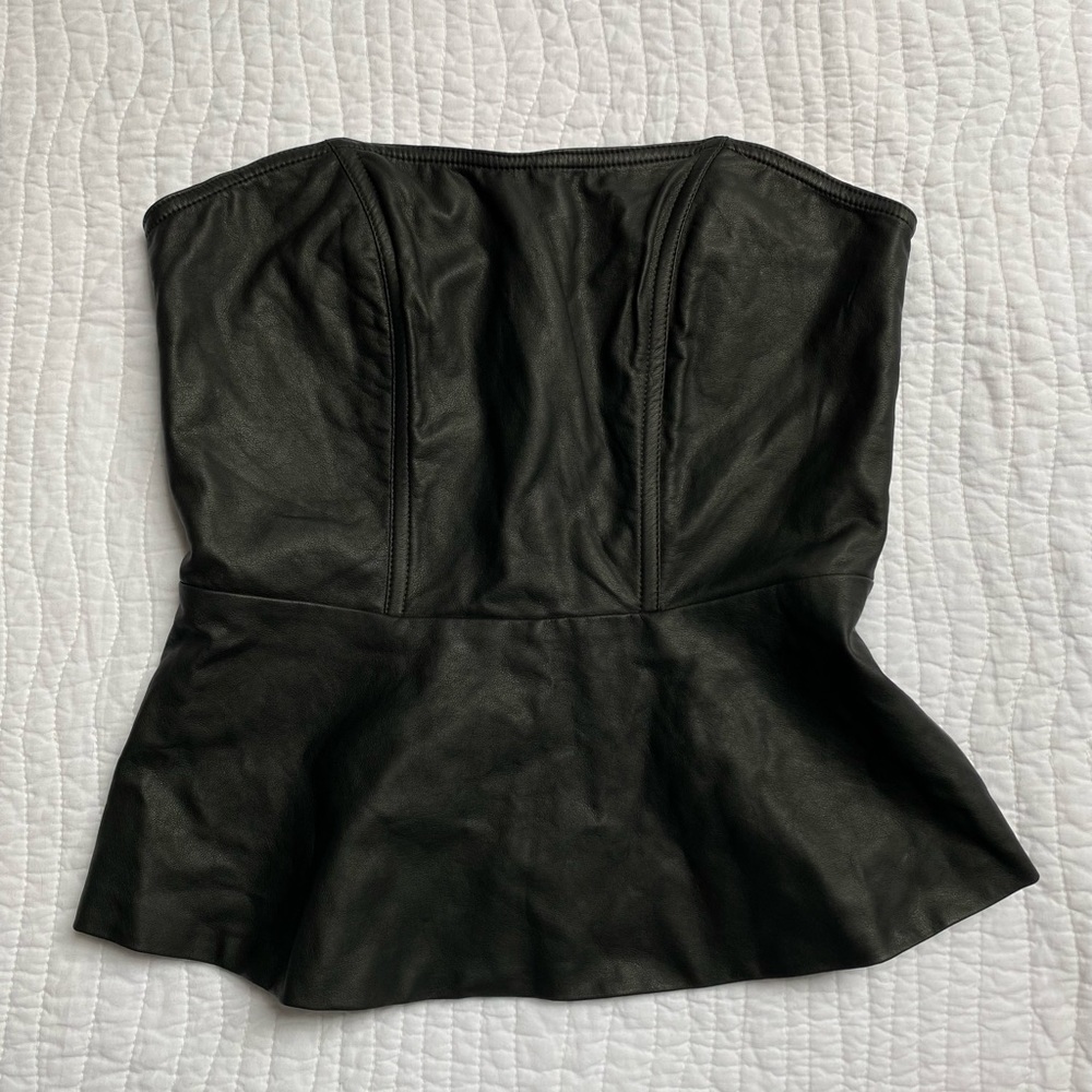 Express Faux Leather strapless peplum top